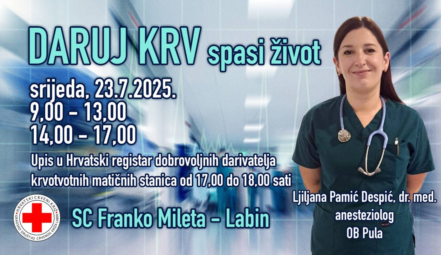 Akcija darivanja krvi u Labinu 23.07.2025. (srijeda)- najava